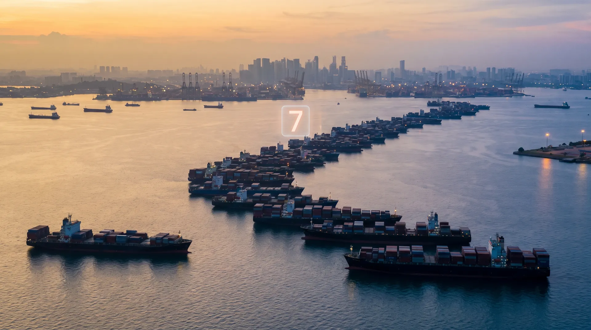 Congestionamento no porto de Singapura: tempo de espera chega a sete dias